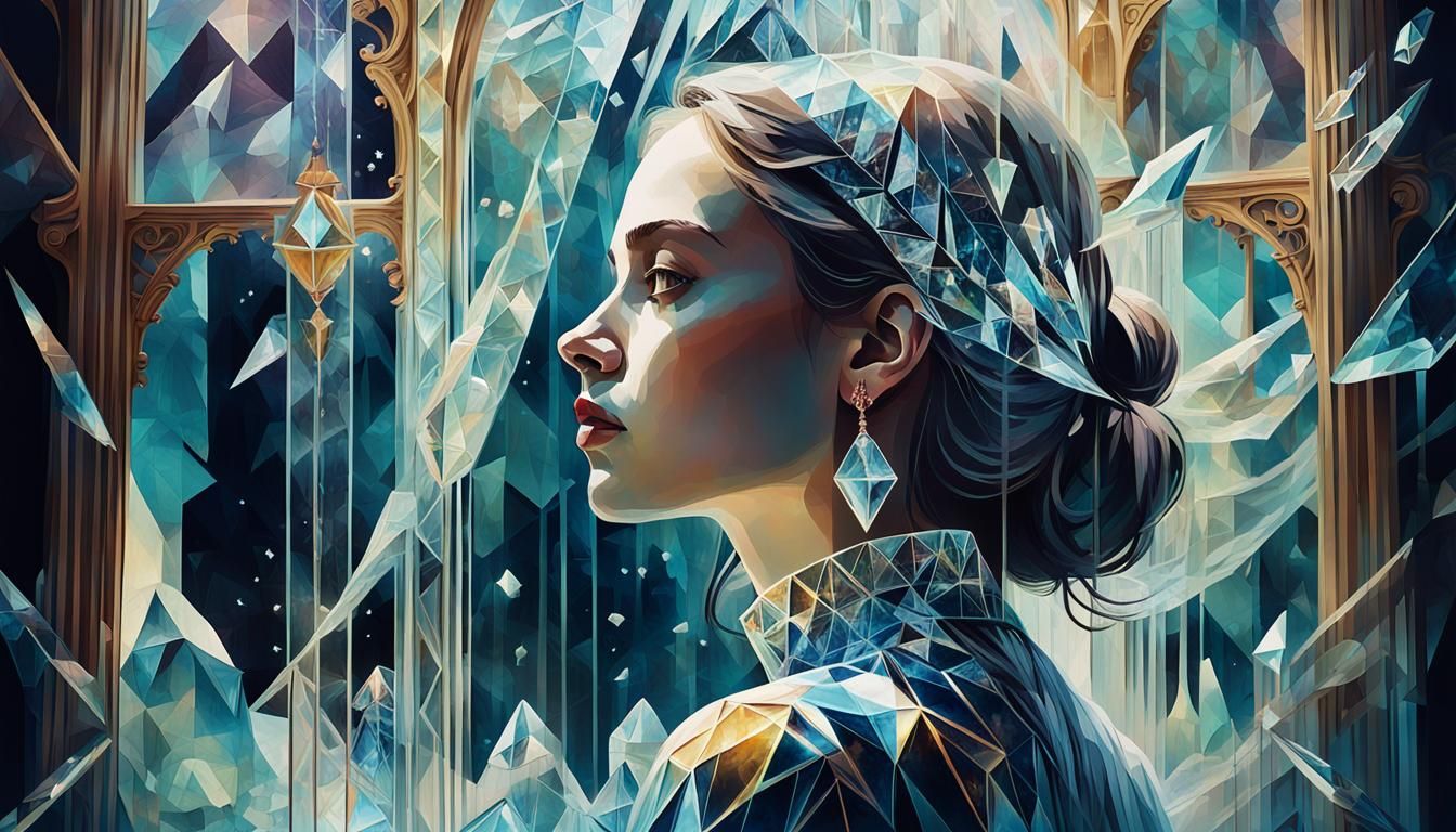 Woman in a Magical Crystal World Gouache