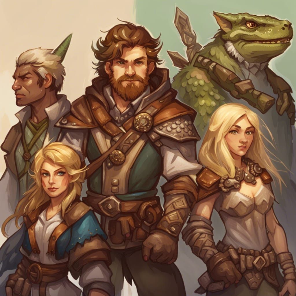 Fantasy Adventuring Party: Ranger, Sorcerer, Paladin, Druid,...