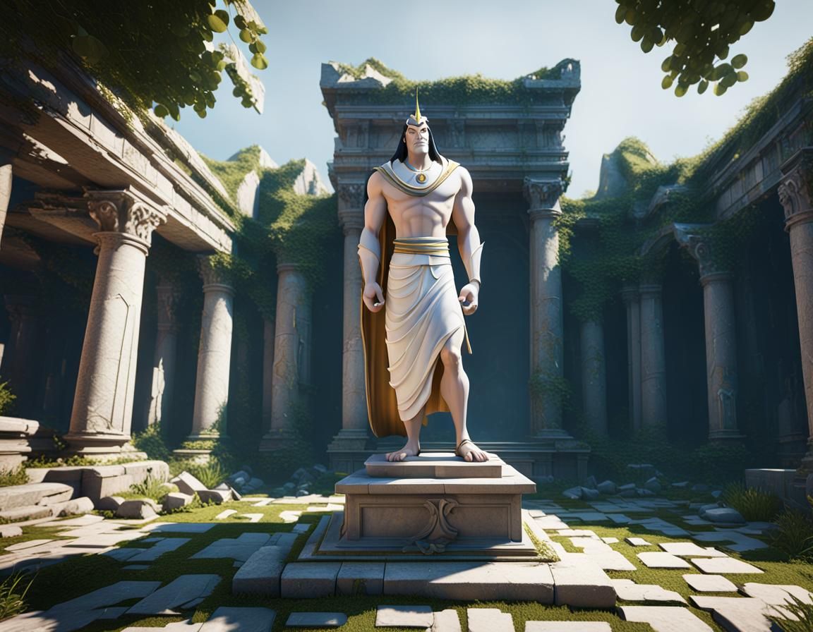 Kronk as Marble Statue in Overgrown Ruins