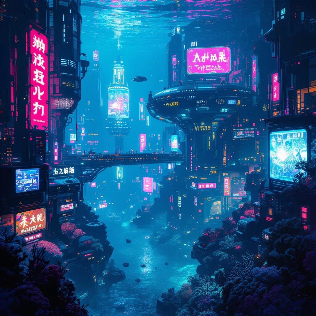 Futuristic Cyberpunk Atlantis Cityscape 100 Years From Now