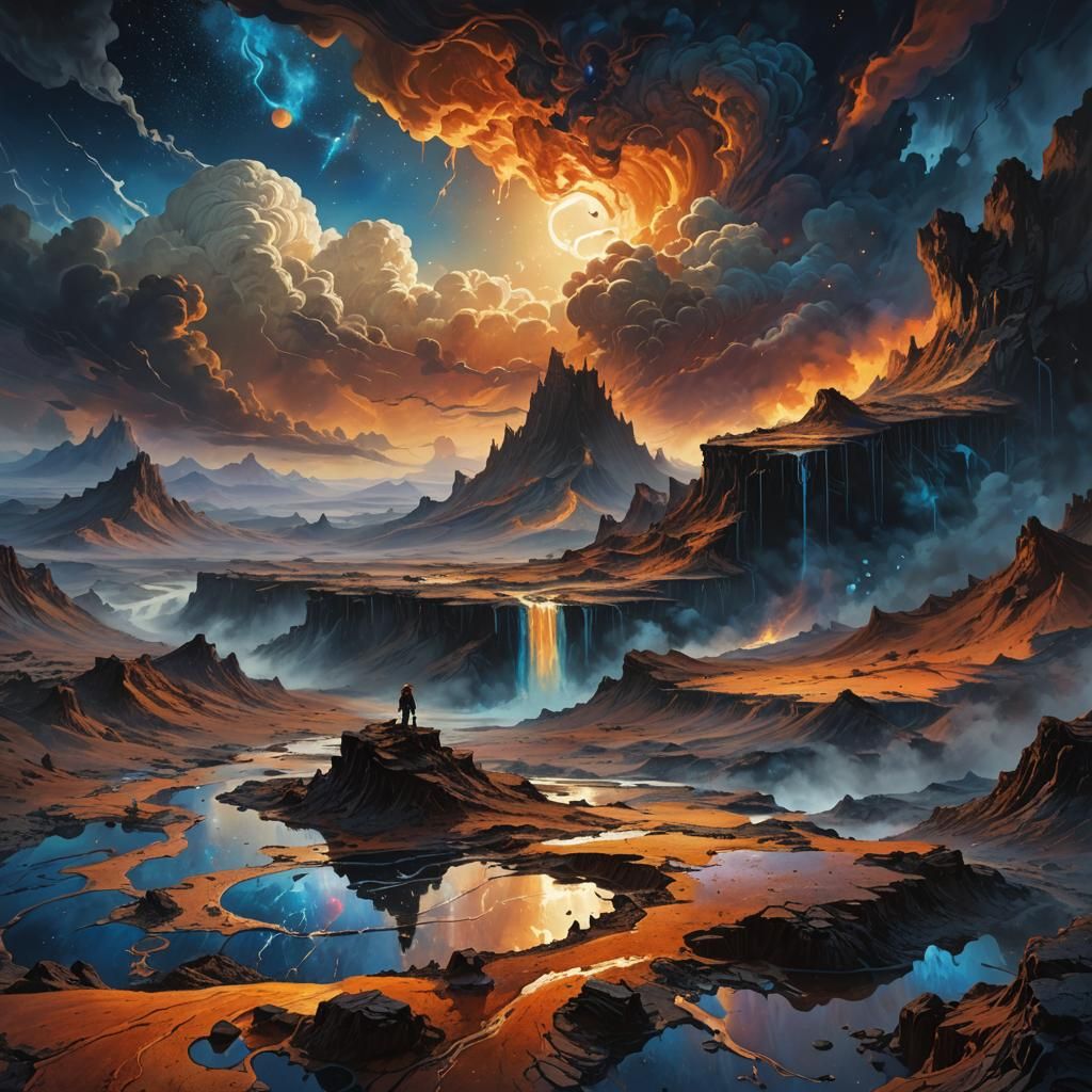 Mercury Stains Barren Landscape in Dark Fantasy Art