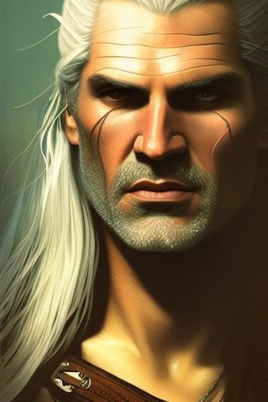 Geralt of Rivia Portrait in Digital Watercolor Style