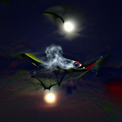 Vampire Flight Under Full Moon in 3D Hyperrealism