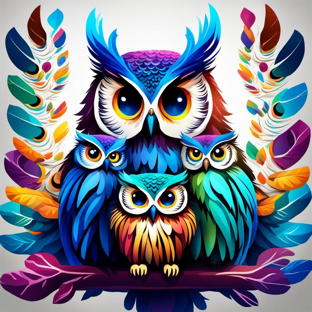 Colorful Mother Owl Protects Her Young