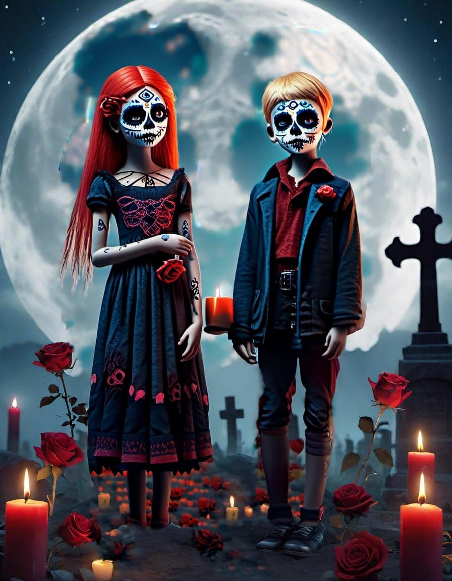 two gothic young blonde twin teenagers wearing day of the de...