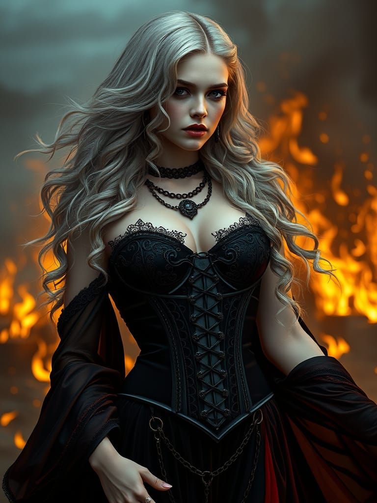 Elegant Vampire in Dark, Velvet Gown with Black Steel Accent...