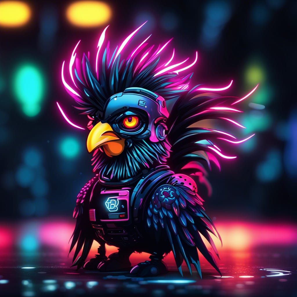 Biopunk Rooster Super Hacker in 80s Poster Art