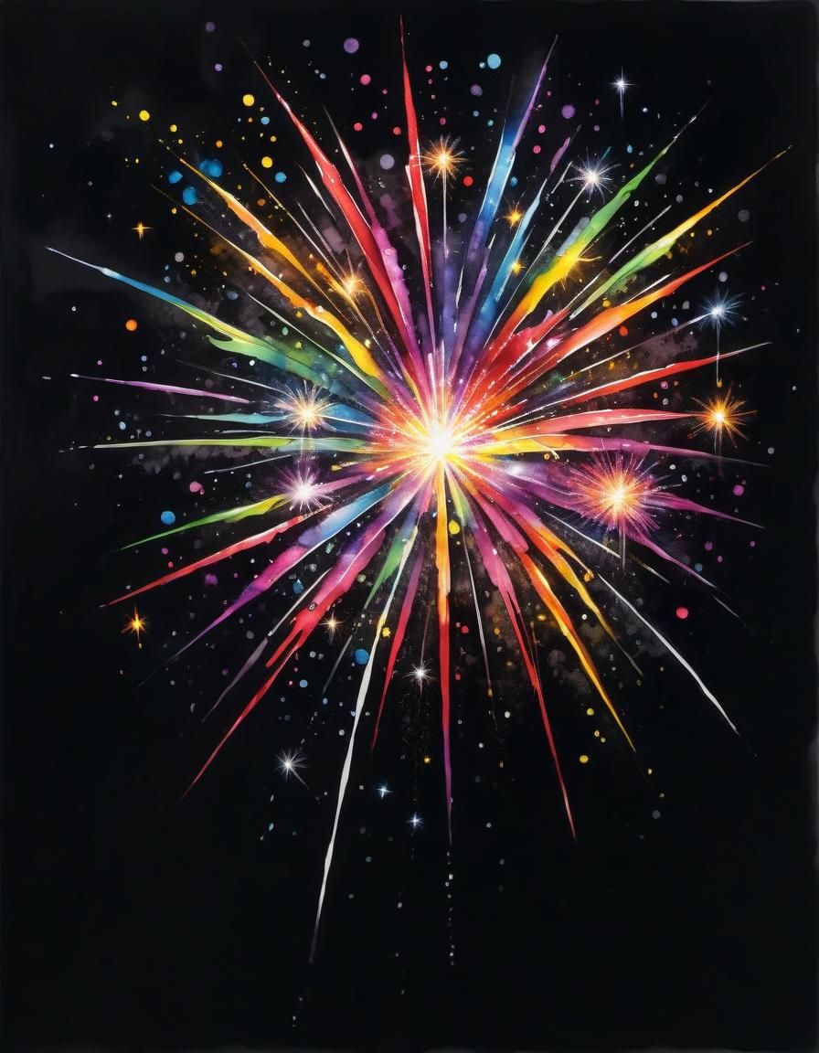 Vivid Watercolour Firework Sparkles in the Night Sky