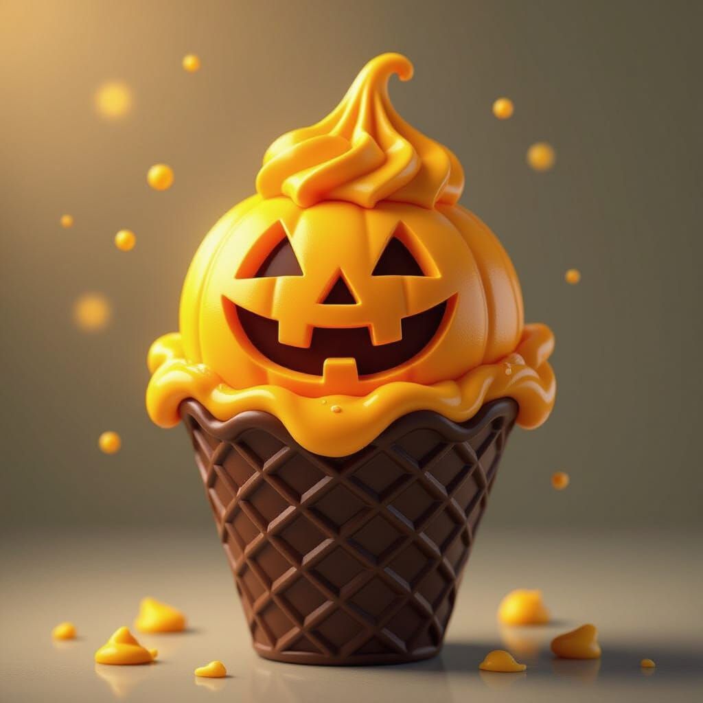 Orange Jack O Lantern Ice Cream in Chocolate Cone
