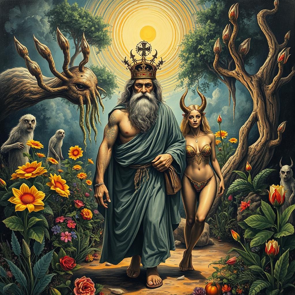 Adam and Eve in Surrealist Heavy Metal Eden