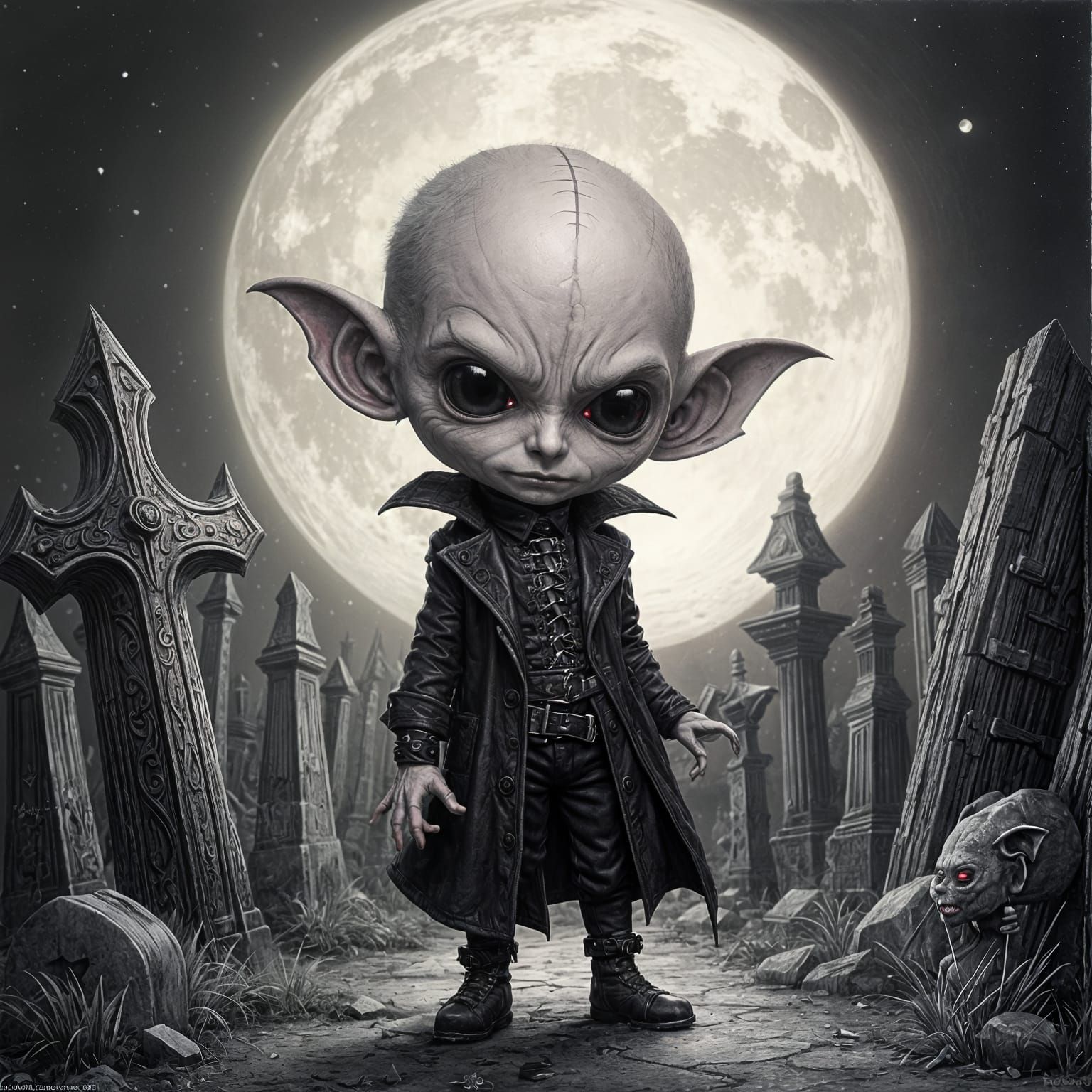 Horrorpunk Chibi Nosferatu in Gothic Graveyard