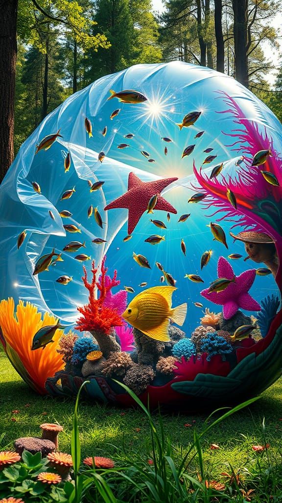 Surreal Aquarium Landscape in Vibrant Forest Clearing