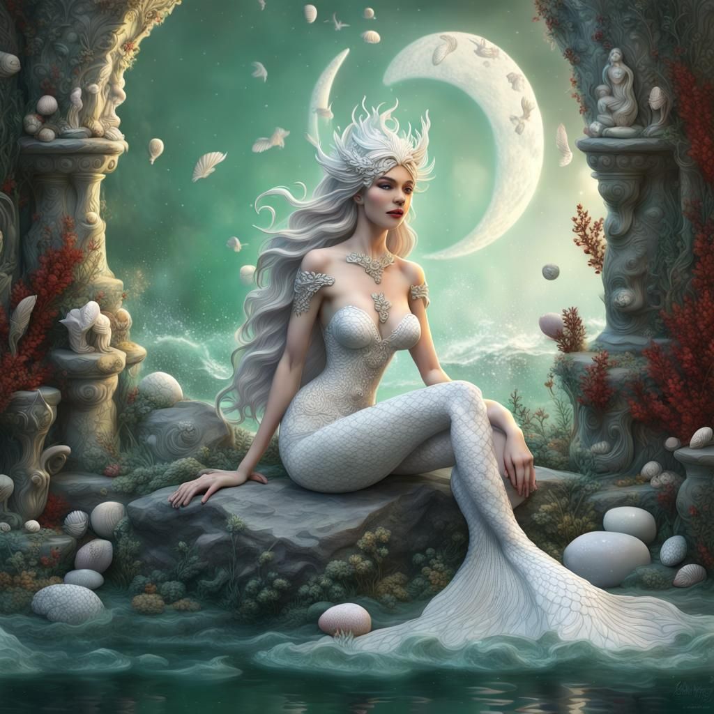 Marble Mermaid in Narnia with Glass Moon