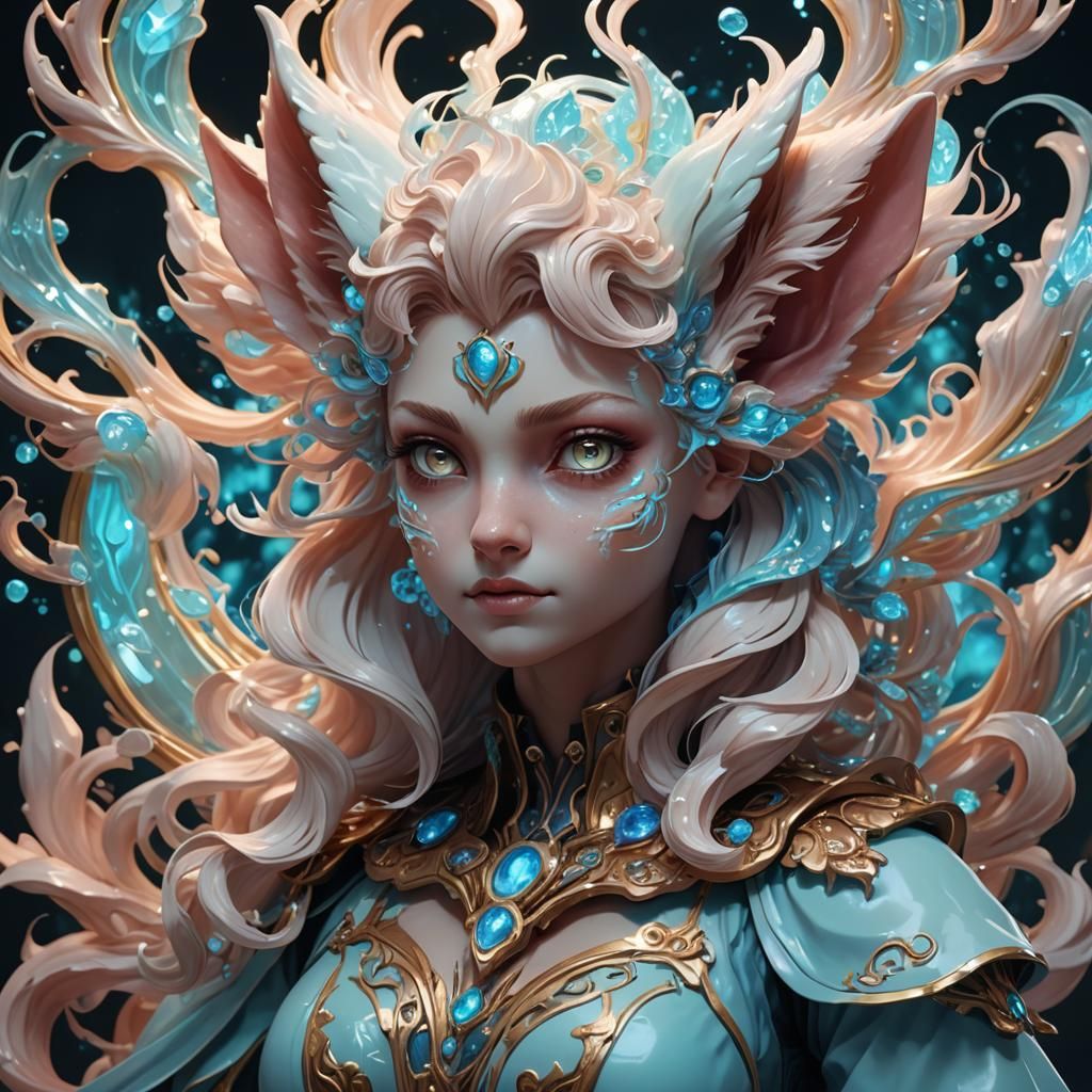 Demonic Bioluminescent Porcelain Vulpix Portrait