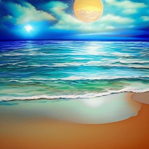 Hyperrealistic Sunset at the Beach with Lush Islands