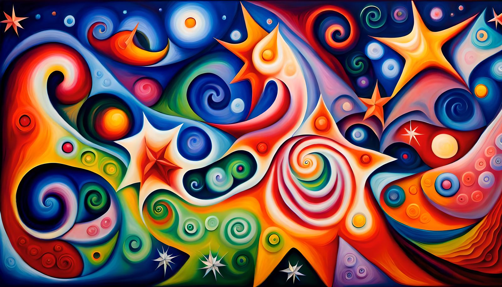 Swirling Star-Beings in Marc Chagall Impasto Style