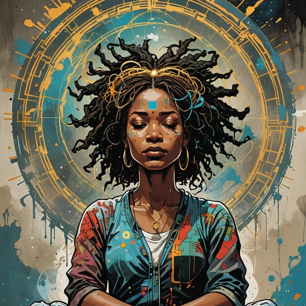 Meditative Woman Surrounded by Healing Energy