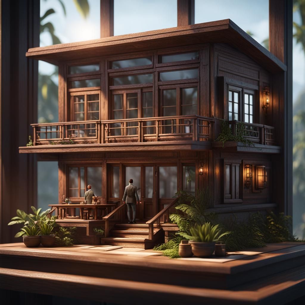 Miniature Bungalow on Shelf: 3D Game Cinematic