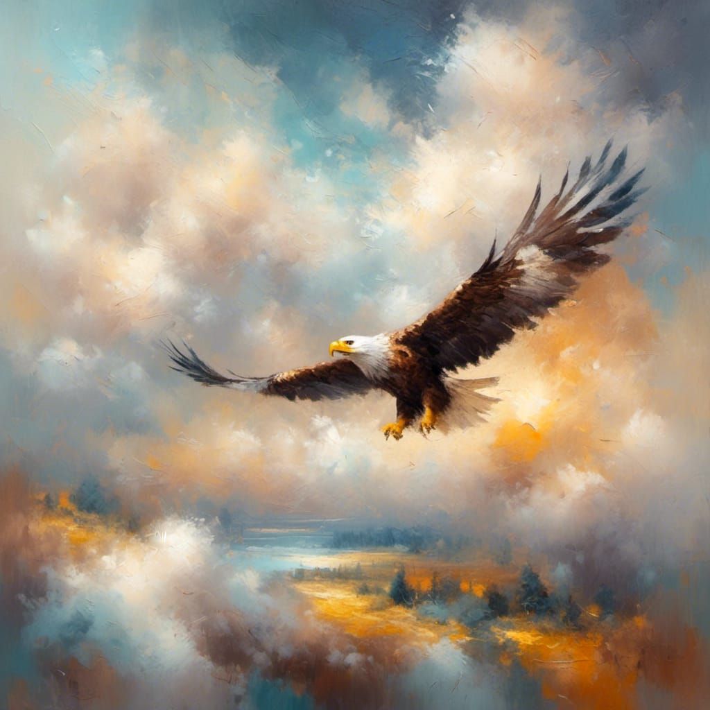 Eagle Soaring in Sunlight: A Vibrant Oil Painting