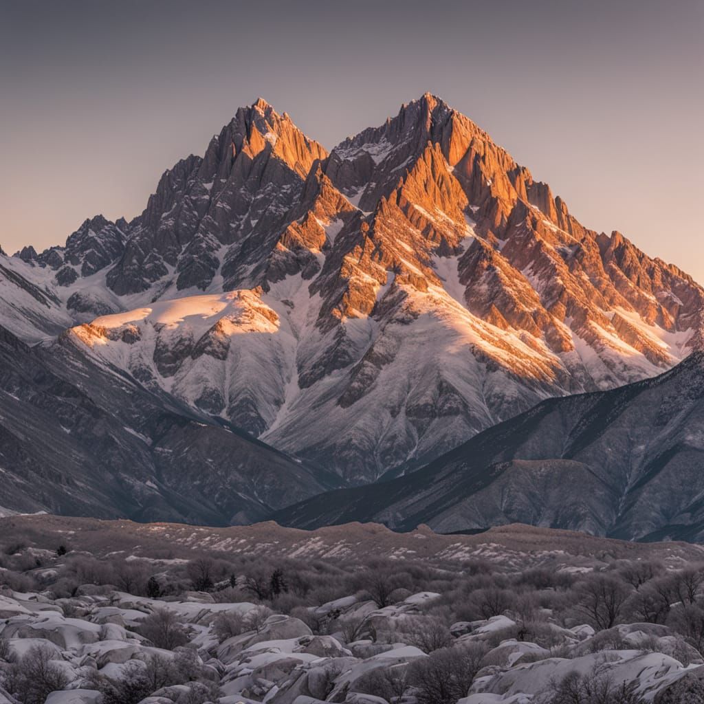 Majestic Mountains Under Golden Hour Sky