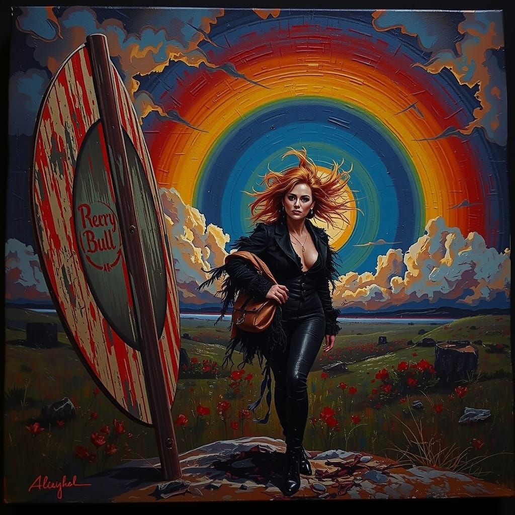 Glamorous Woman on Windswept Moor at Twilight