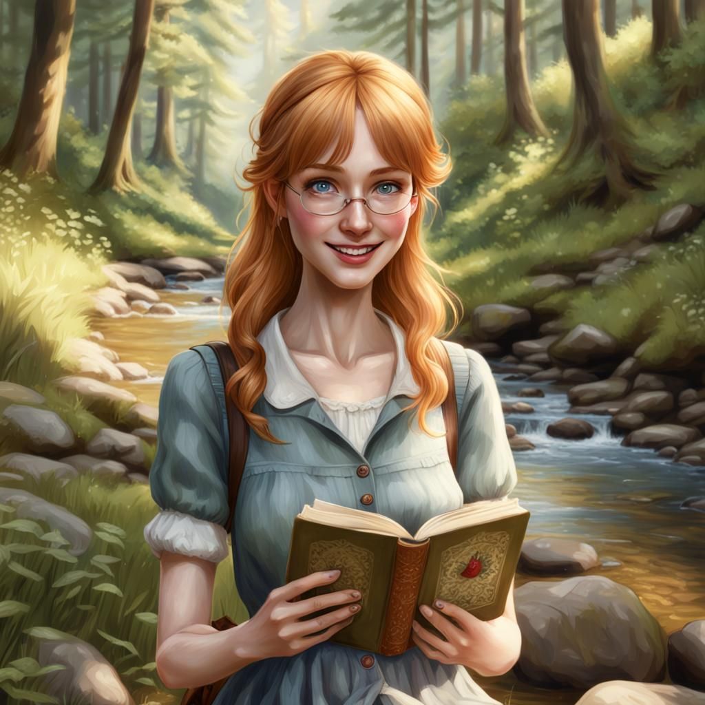 Strawberry Blonde Woman's Forest Picnic by Babbling Brook