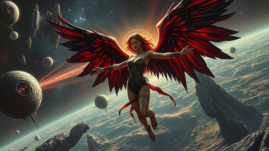 Dark Fantasy Fallen Angel Astronaut in Space