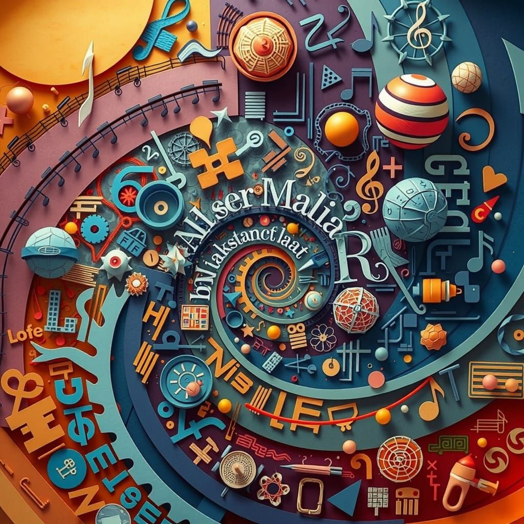 Delicate Origami Spiral Collage in Dreamy, Ethereal Style