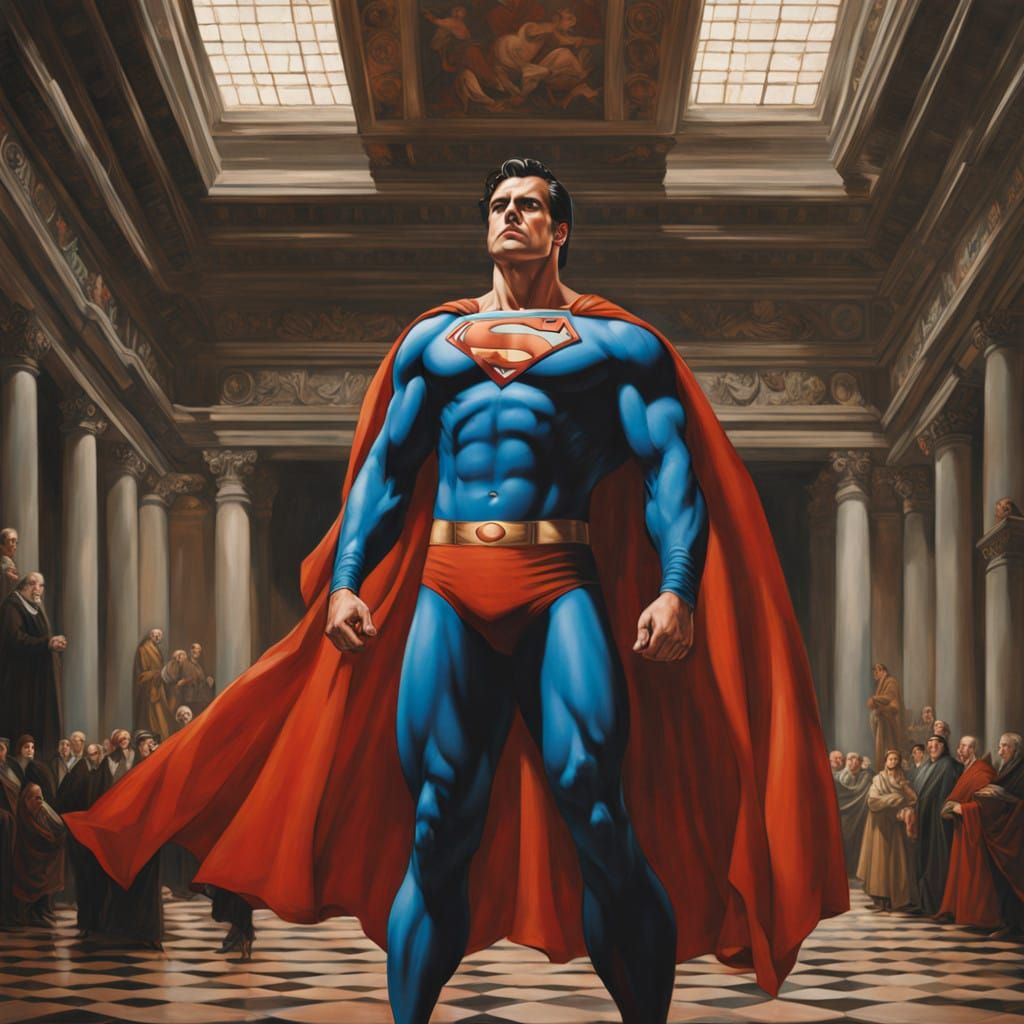 Epic Superman Figure in Grand Oil Painting Style