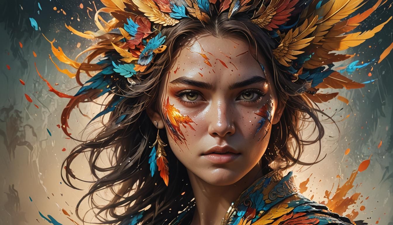 Fantasy Phoenix Woman in Hyperrealistic Splash Art