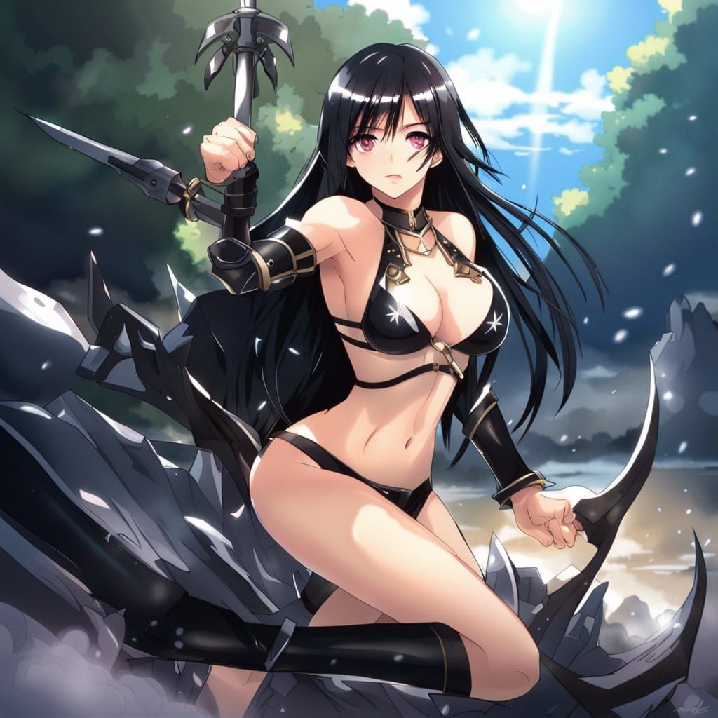 Anime Style Maiden in Black Bikini Armor