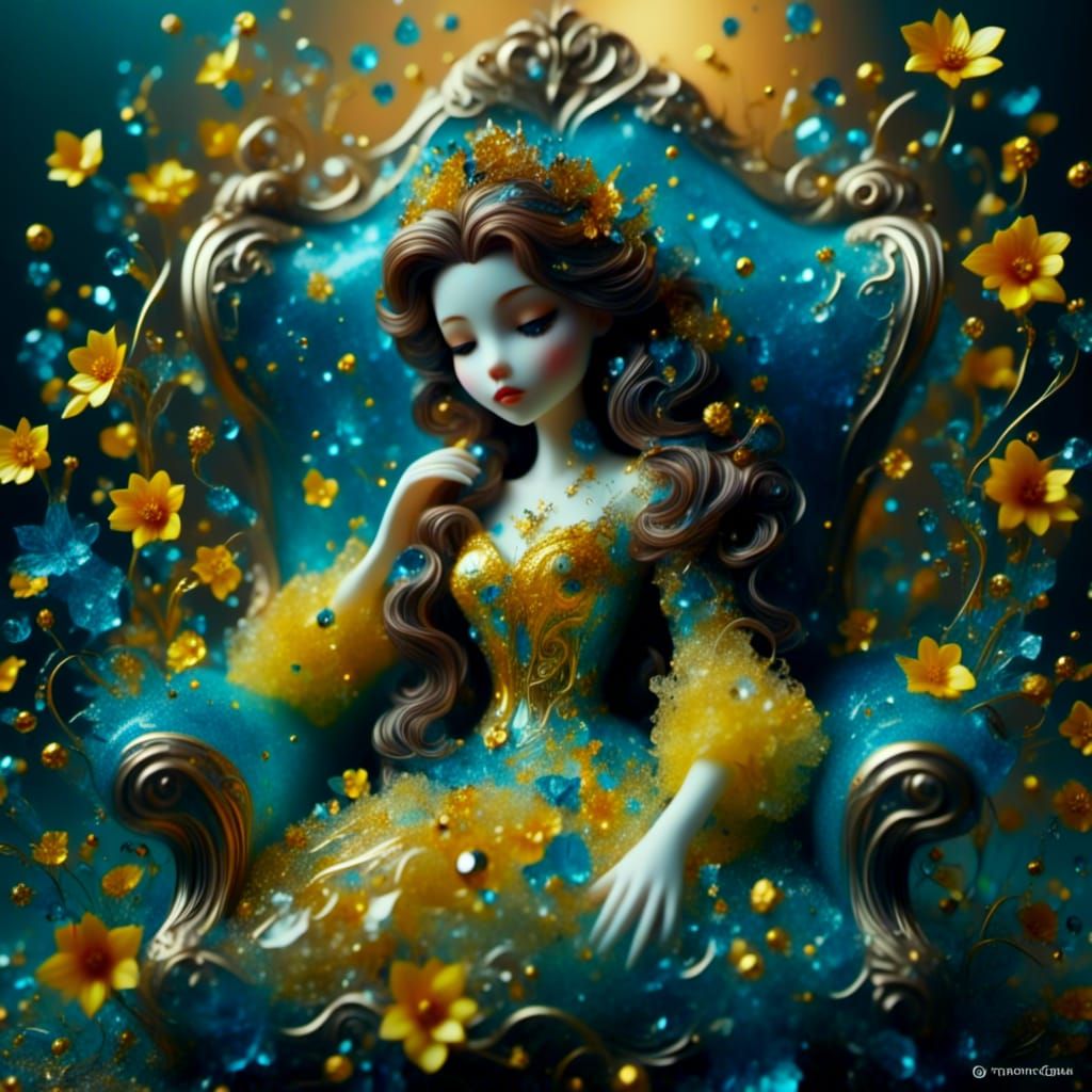 Disney Princess Belle in Armchair, Hyperrealistic Image