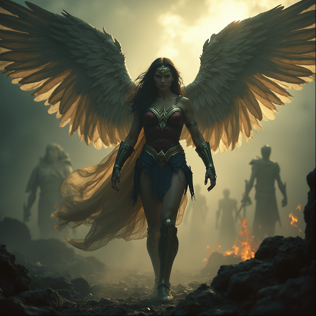 Winged Angel Wonder Woman Battles Devils: Cinematic Dark Fan...
