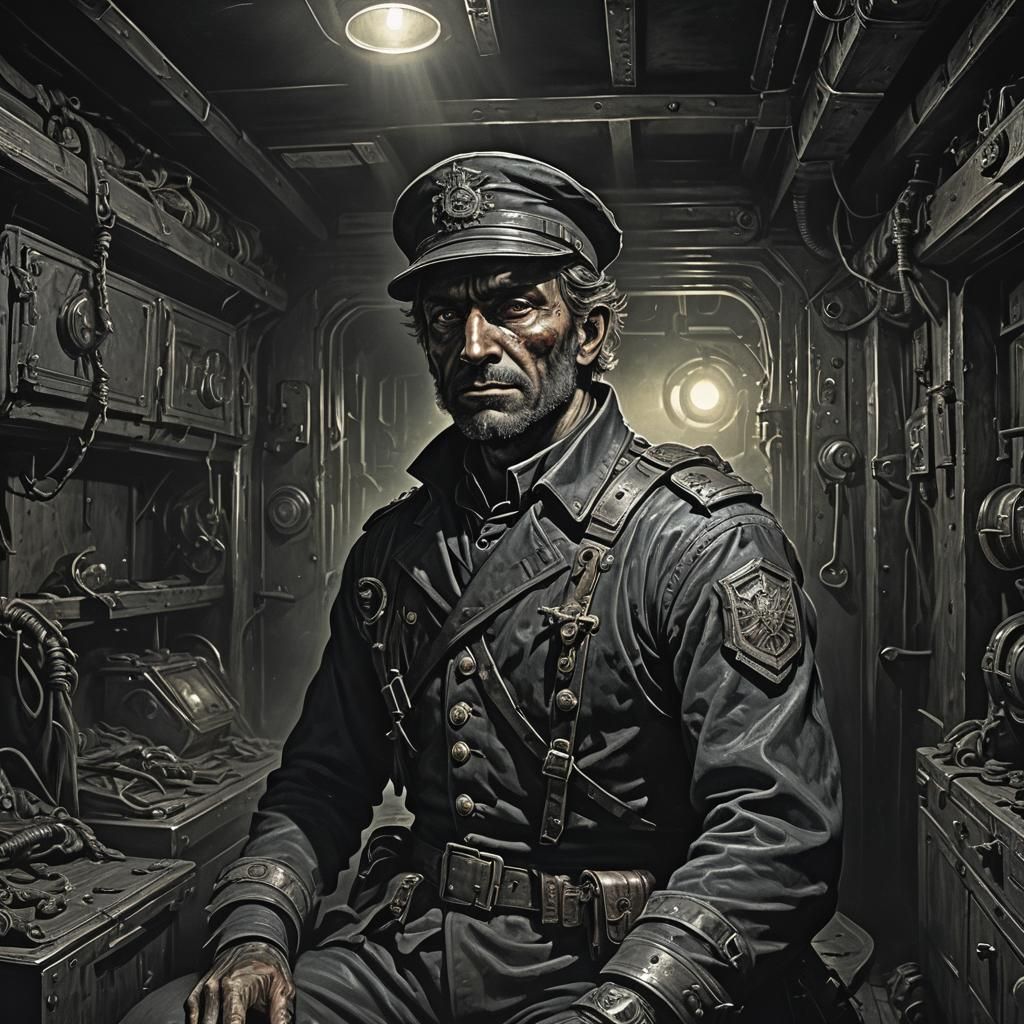 Black Ops Lieutenant in Armored Tug Boat: Dark Fantasy