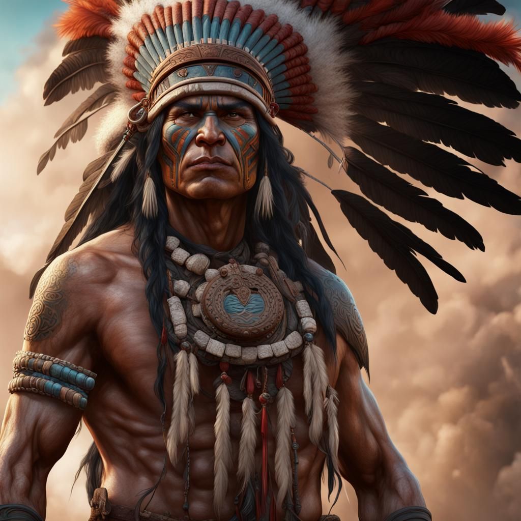 Comanche-Mayan Warrior Hybrid: Detailed Matte Painting