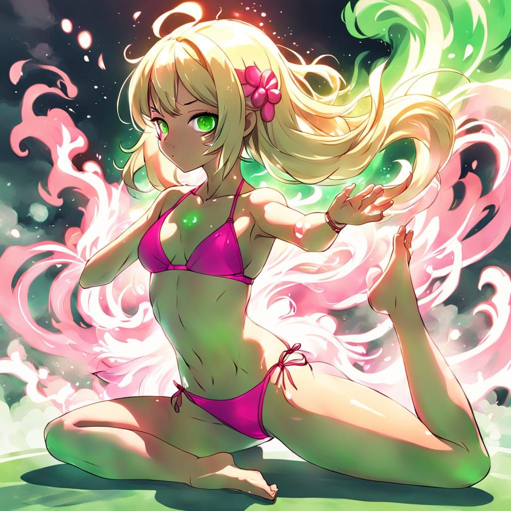Anime Woman Doing Yoga With Green Smoke