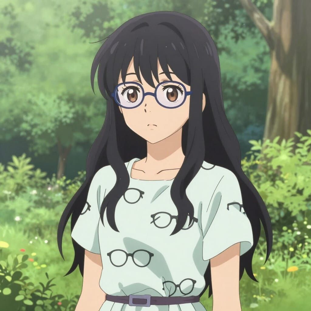 Anime Woman with Glasses in Park