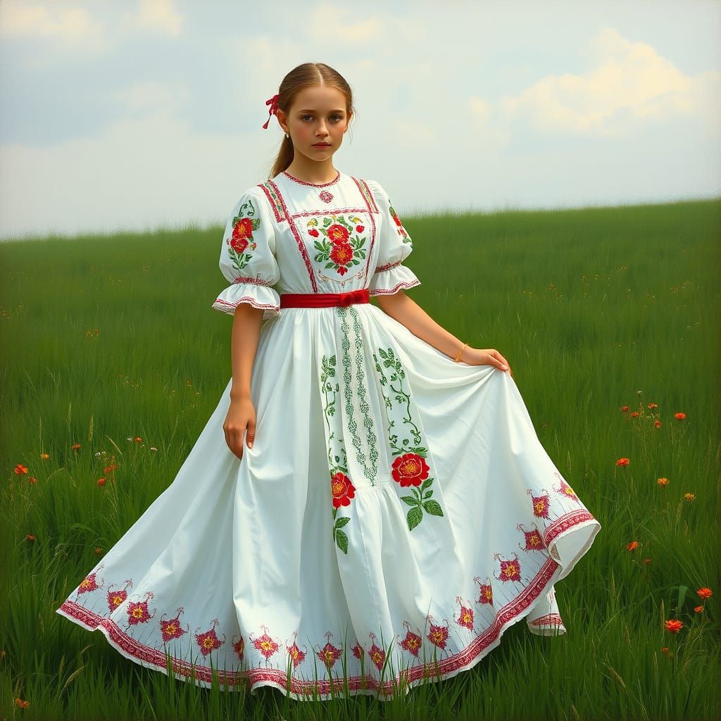 Ukrainian Maiden in Vyshyvanka Dress in Classic Style
