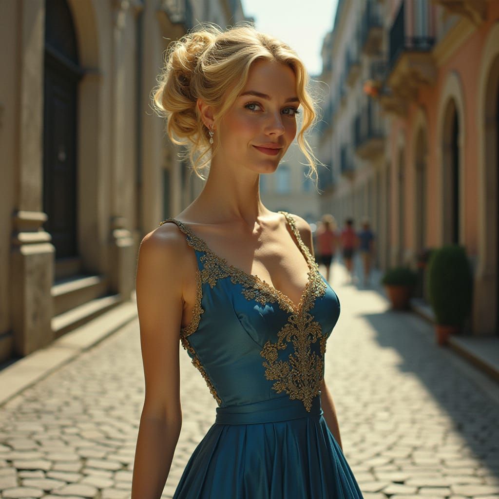 European Woman in Art Nouveau Style with Gold Details