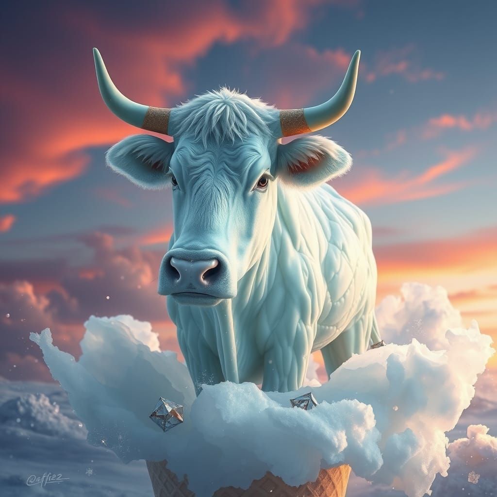 An Ethereal Ice Cow in Crystal Form