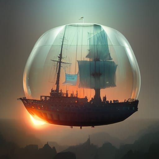 tall ship inside of a translucent balloon