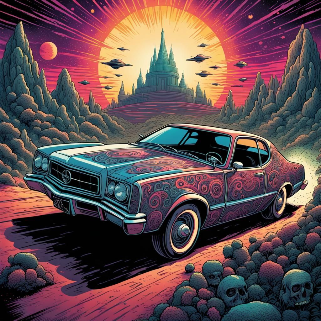 Psychedelic Car Contest Poster Design for T-Shirt