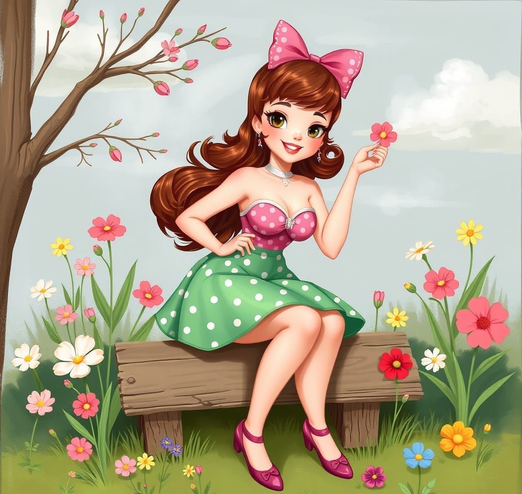 Vibrant Pin-Up Girl Celebrates Spring