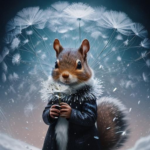 Surreal Squirrel Portrait in Tornado of Ice