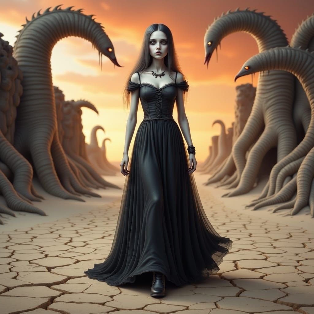 Lydia Deetz in Surreal Desert Landscape