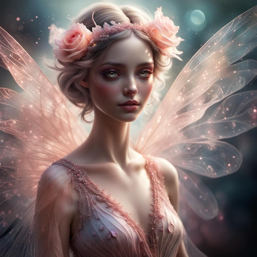 Radiant Fairy Over Rose: Abstract Light and Darkness