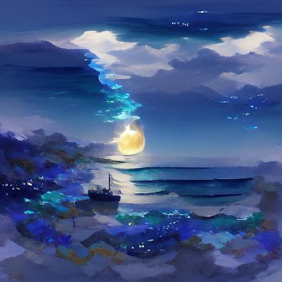 Moonlit Ocean Waves Reflecting Night Sky