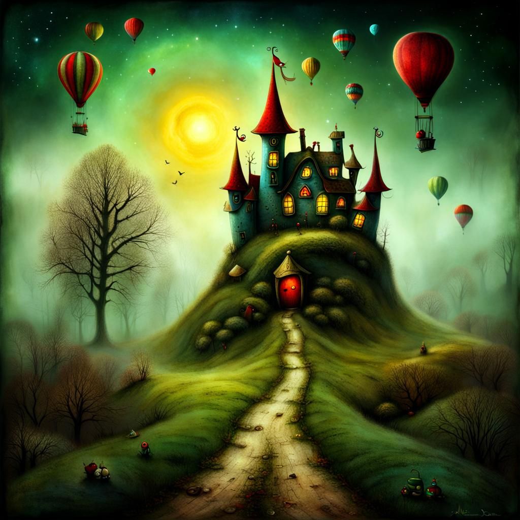 Enchanting Forest Scene in Folk Art Style