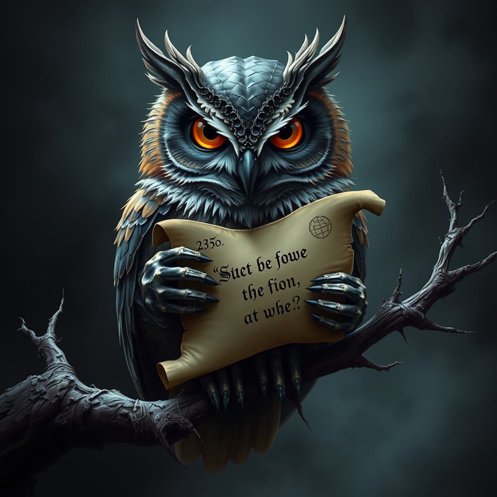 Ancient Owl with Scroll in Gothic Fantasy Style