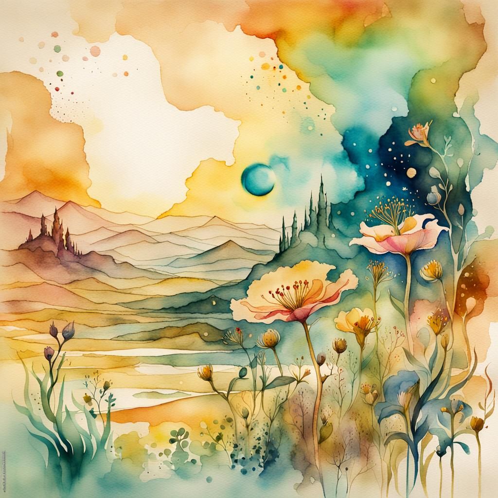 Mystical Flora on Parchment in Watercolor Style